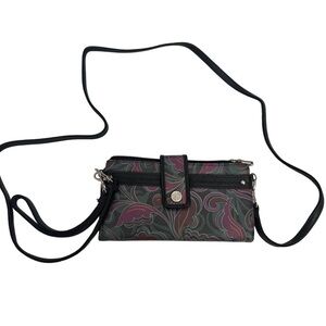 Relic Vegan Leather Black Purple Teal Paisley Women's Crossbody Wallet Bag Snap